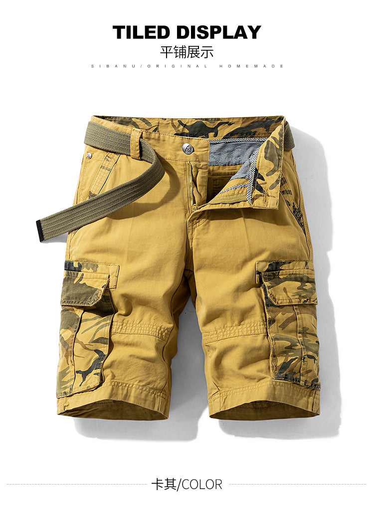 Camouflage Pants Men's Cargo Pants Loose Fit Summer Washed Cargo Shorts Cross-Border Exclusive B2021