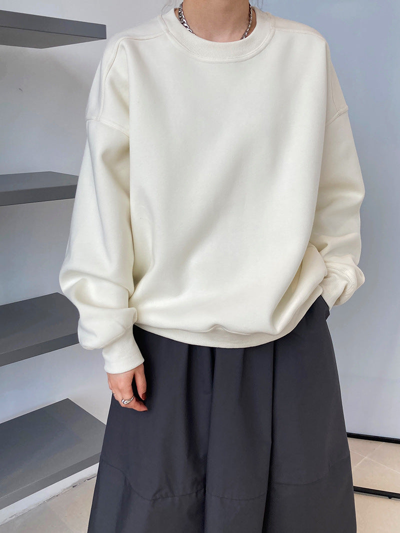 Luxi 2025 Autumn and Winter New Style Velvet Thickeneded Burgundy Sweatshirt for Women Korean Style Normcore Long-Sleeved Pullover Top 2628