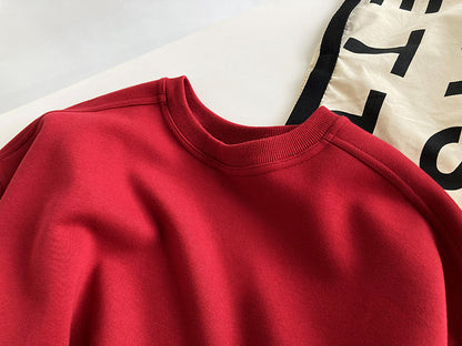 Luxi 2025 Autumn and Winter New Style Velvet Thickeneded Burgundy Sweatshirt for Women Korean Style Normcore Long-Sleeved Pullover Top 2628