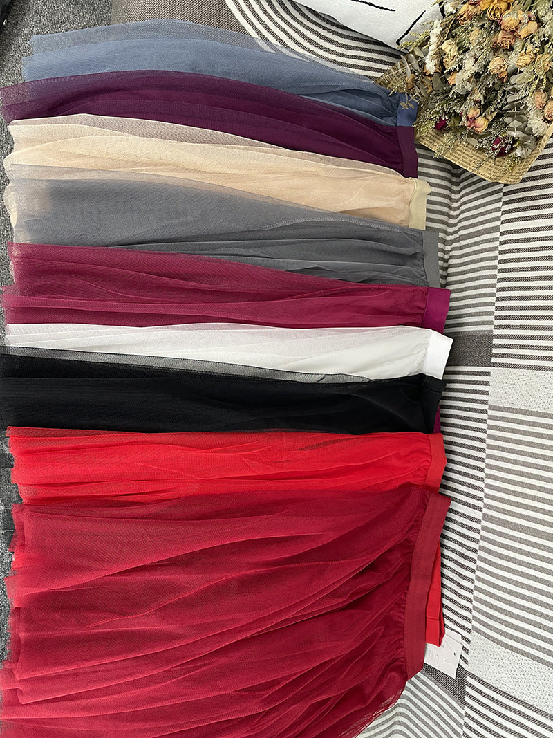 New Style Pleated Skirt, Slimming A-Line Skirt, Women's Spring and Summer Mesh High-Waisted Slim-Fit Elegant Versatile Skirt
