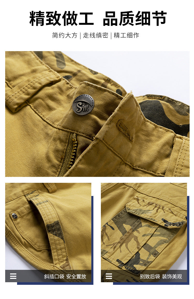 Camouflage Pants Men's Cargo Pants Loose Fit Summer Washed Cargo Shorts Cross-Border Exclusive B2021