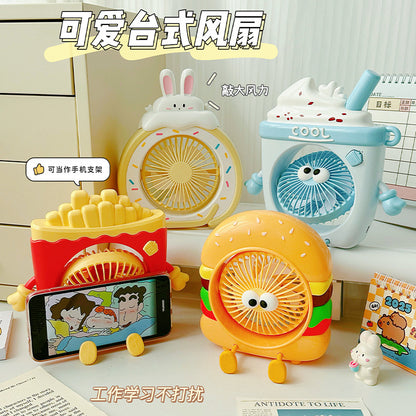 Food Toy Series Cartoon Electric Fan Summer Small Dormitory Fan USB Mini Fan Portable Handheld Fan