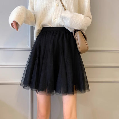 New Style Pleated Skirt, Slimming A-Line Skirt, Women's Spring and Summer Mesh High-Waisted Slim-Fit Elegant Versatile Skirt
