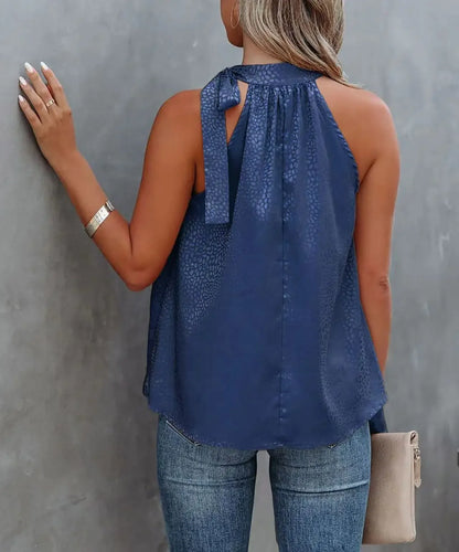 2026 Amazon Summer New Style Halter Neck Bow Leopard Print Satin Sleeveless Vest Top Wholesale