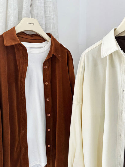 Lushi Japanese-Style Minimalist Thickened Brushed Corduroy Shirt for Women 2025 Autumn Inner Layering Base Shirt 3378