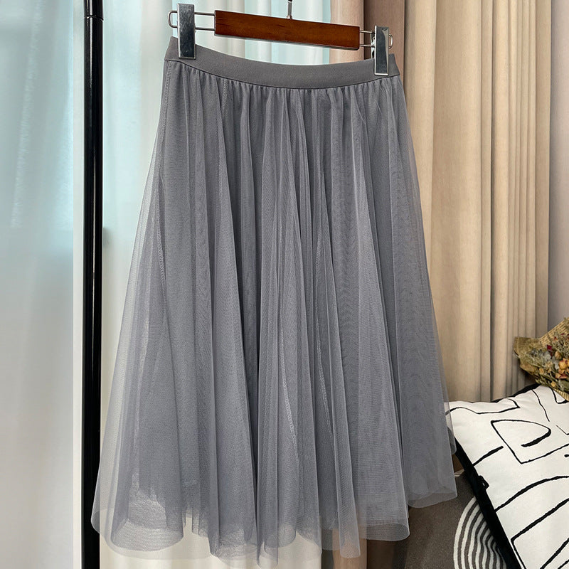 New Style Pleated Skirt, Slimming A-Line Skirt, Women's Spring and Summer Mesh High-Waisted Slim-Fit Elegant Versatile Skirt