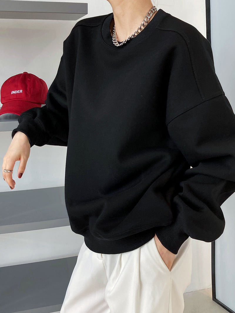 Luxi 2025 Autumn and Winter New Style Velvet Thickeneded Burgundy Sweatshirt for Women Korean Style Normcore Long-Sleeved Pullover Top 2628