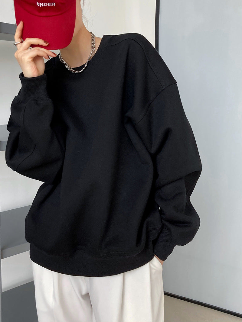 Luxi 2025 Autumn and Winter New Style Velvet Thickeneded Burgundy Sweatshirt for Women Korean Style Normcore Long-Sleeved Pullover Top 2628
