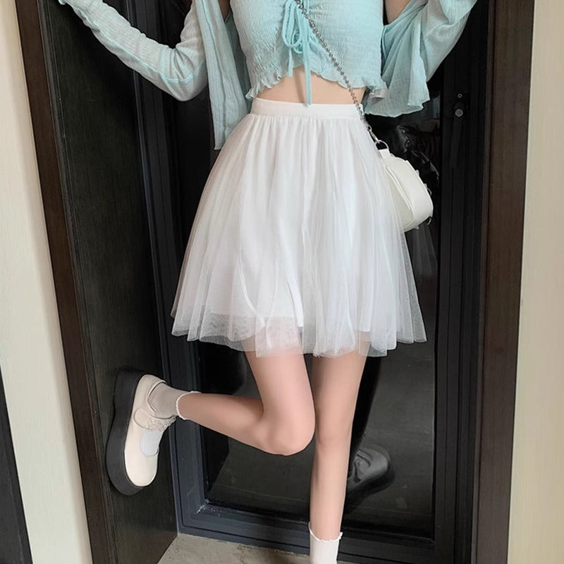 New Style Pleated Skirt, Slimming A-Line Skirt, Women's Spring and Summer Mesh High-Waisted Slim-Fit Elegant Versatile Skirt