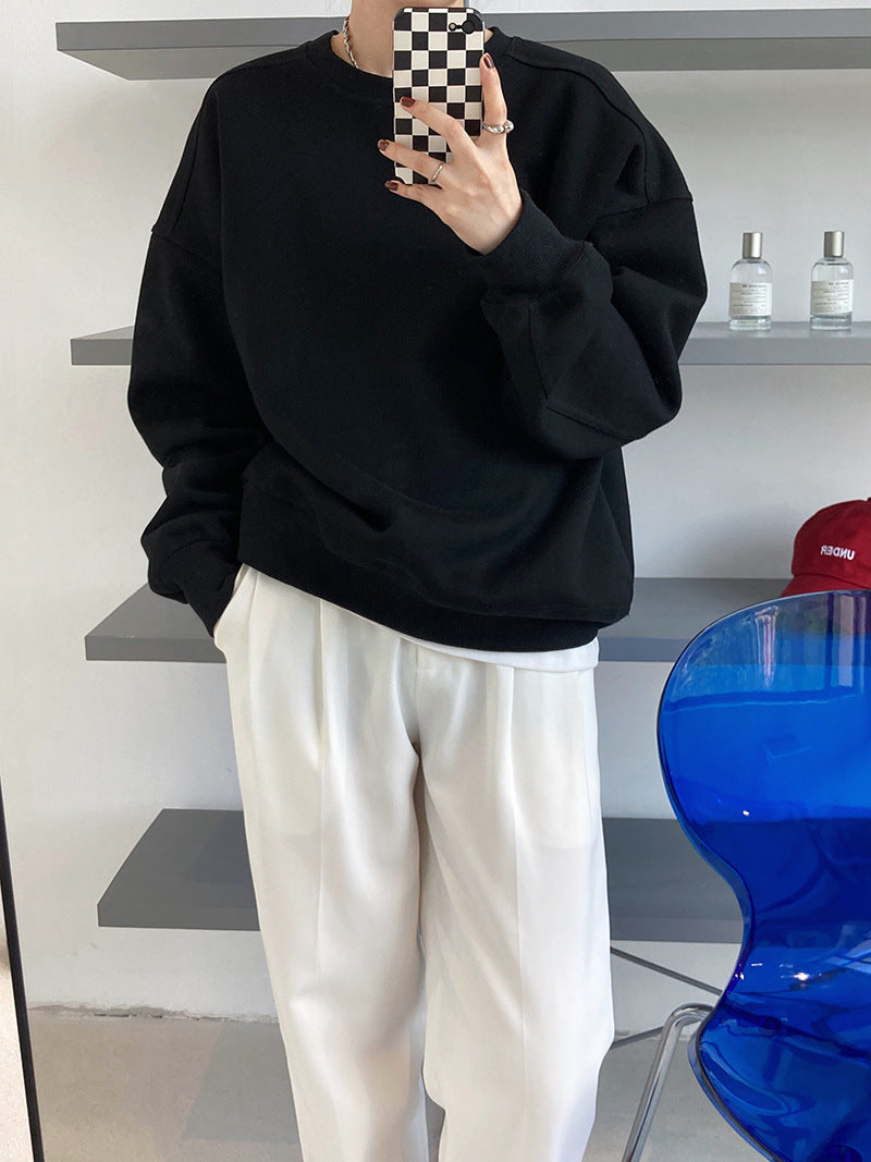 Luxi 2025 Autumn and Winter New Style Velvet Thickeneded Burgundy Sweatshirt for Women Korean Style Normcore Long-Sleeved Pullover Top 2628