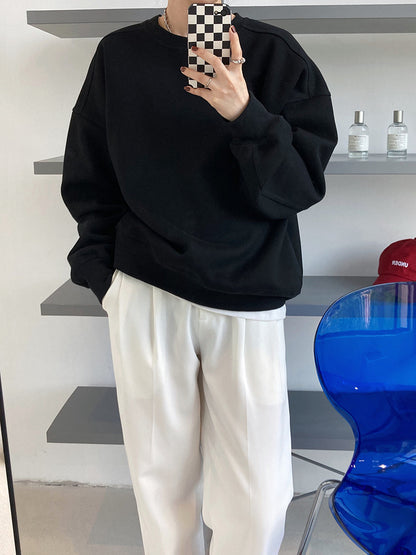 Luxi 2025 Autumn and Winter New Style Velvet Thickeneded Burgundy Sweatshirt for Women Korean Style Normcore Long-Sleeved Pullover Top 2628