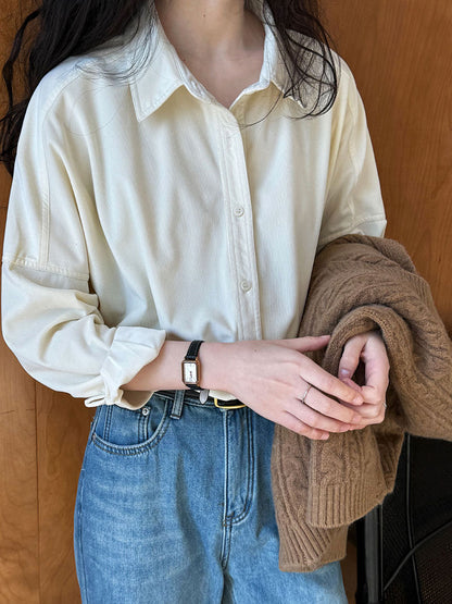 Lushi Japanese-Style Minimalist Thickened Brushed Corduroy Shirt for Women 2025 Autumn Inner Layering Base Shirt 3378