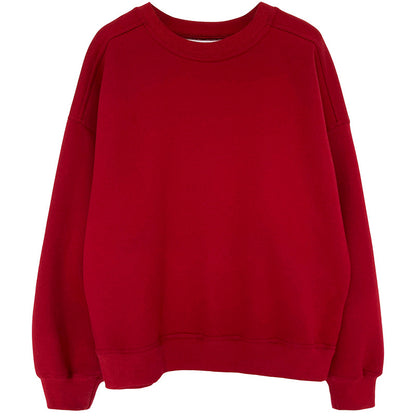Luxi 2025 Autumn and Winter New Style Velvet Thickeneded Burgundy Sweatshirt for Women Korean Style Normcore Long-Sleeved Pullover Top 2628