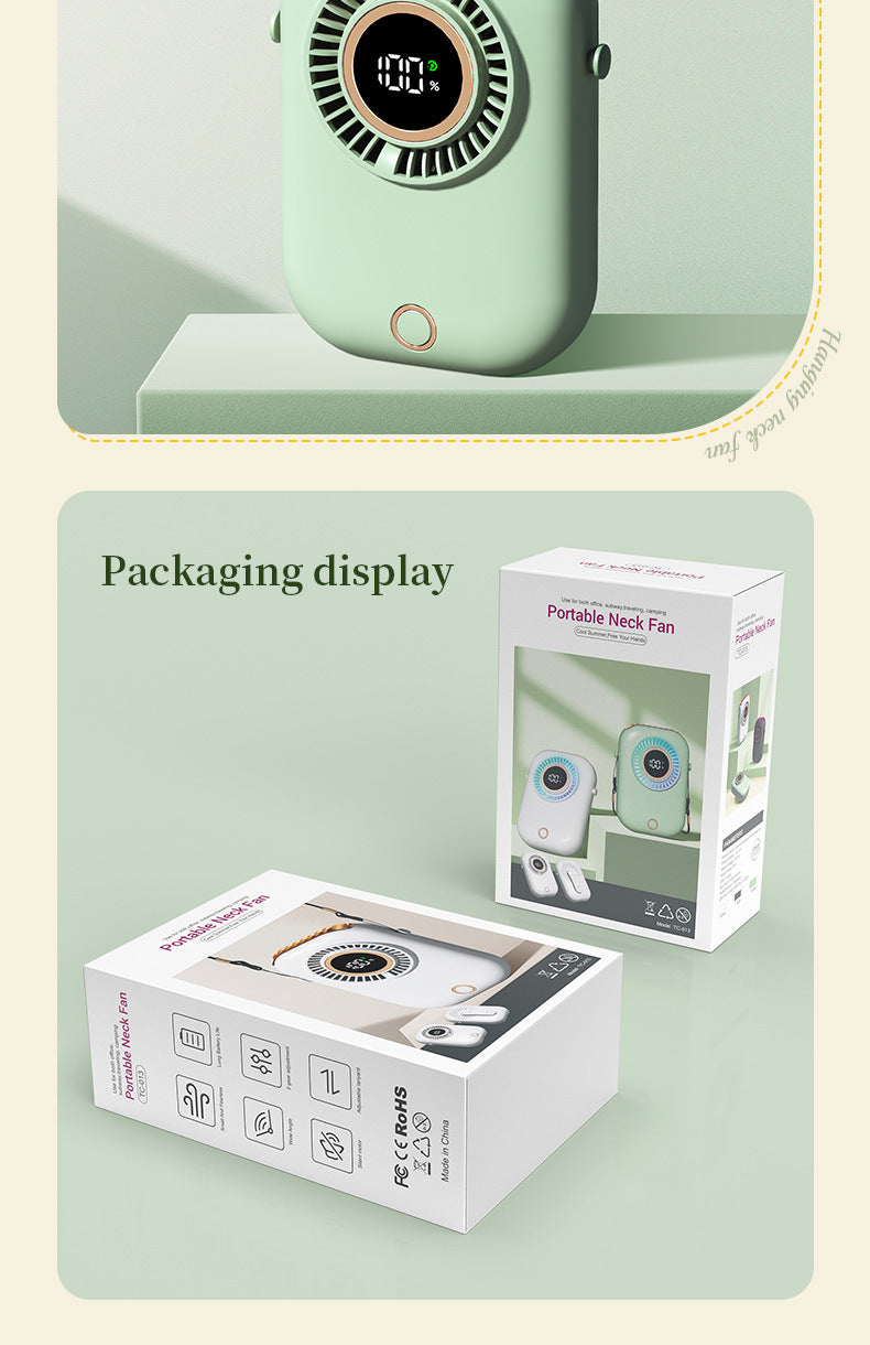 New Handheld Digital Display Small Fan Portable USB Lazy Electric Fan Outdoor Mini Waist Fan Hanging Neck Fan