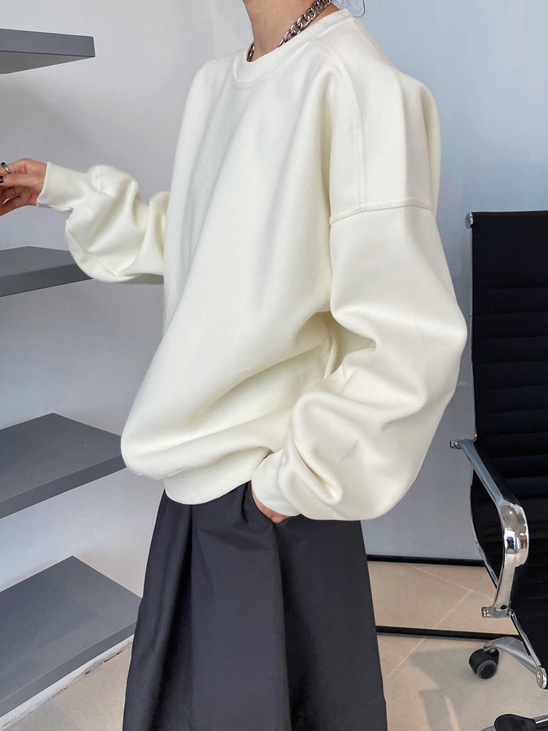 Luxi 2025 Autumn and Winter New Style Velvet Thickeneded Burgundy Sweatshirt for Women Korean Style Normcore Long-Sleeved Pullover Top 2628