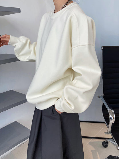 Luxi 2025 Autumn and Winter New Style Velvet Thickeneded Burgundy Sweatshirt for Women Korean Style Normcore Long-Sleeved Pullover Top 2628