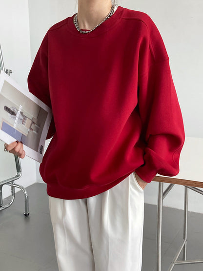 Luxi 2025 Autumn and Winter New Style Velvet Thickeneded Burgundy Sweatshirt for Women Korean Style Normcore Long-Sleeved Pullover Top 2628