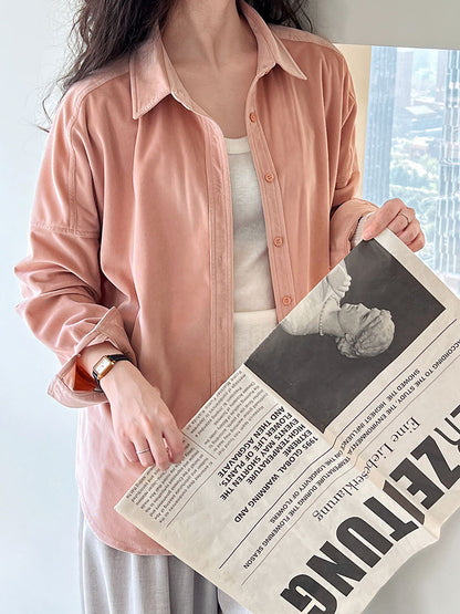 Lushi Japanese-Style Minimalist Thickened Brushed Corduroy Shirt for Women 2025 Autumn Inner Layering Base Shirt 3378