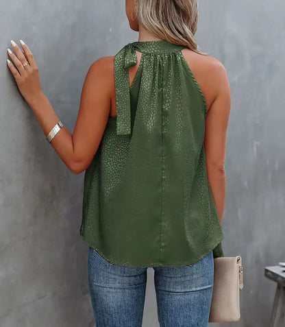 2026 Amazon Summer New Style Halter Neck Bow Leopard Print Satin Sleeveless Vest Top Wholesale
