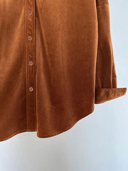Lushi Japanese-Style Minimalist Thickened Brushed Corduroy Shirt for Women 2025 Autumn Inner Layering Base Shirt 3378