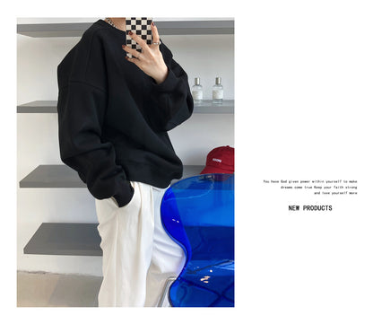 Luxi 2025 Autumn and Winter New Style Velvet Thickeneded Burgundy Sweatshirt for Women Korean Style Normcore Long-Sleeved Pullover Top 2628