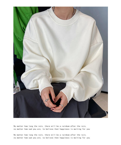 Luxi 2025 Autumn and Winter New Style Velvet Thickeneded Burgundy Sweatshirt for Women Korean Style Normcore Long-Sleeved Pullover Top 2628