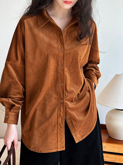 Lushi Japanese-Style Minimalist Thickened Brushed Corduroy Shirt for Women 2025 Autumn Inner Layering Base Shirt 3378