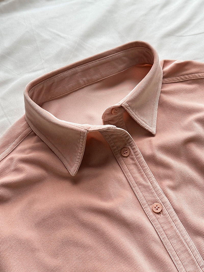 Lushi Japanese-Style Minimalist Thickened Brushed Corduroy Shirt for Women 2025 Autumn Inner Layering Base Shirt 3378