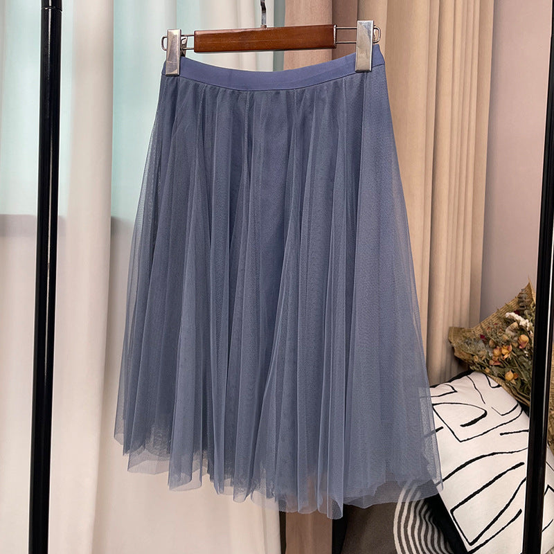 New Style Pleated Skirt, Slimming A-Line Skirt, Women's Spring and Summer Mesh High-Waisted Slim-Fit Elegant Versatile Skirt