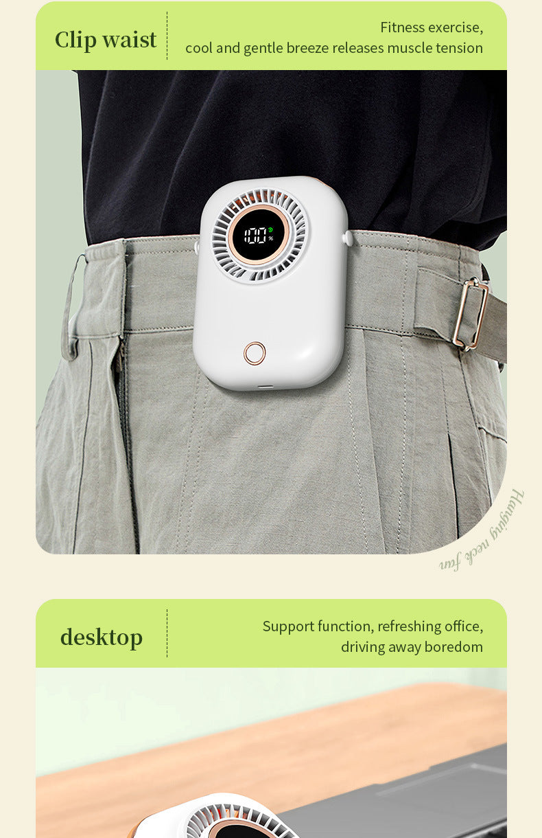 New Handheld Digital Display Small Fan Portable USB Lazy Electric Fan Outdoor Mini Waist Fan Hanging Neck Fan