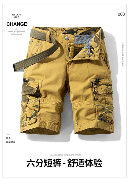 Camouflage Pants Men's Cargo Pants Loose Fit Summer Washed Cargo Shorts Cross-Border Exclusive B2021