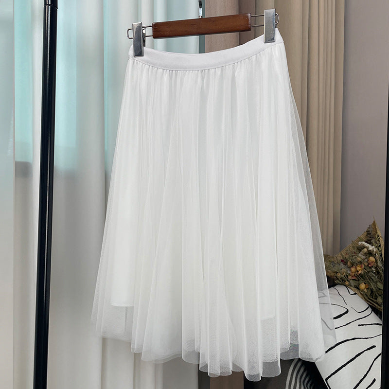 New Style Pleated Skirt, Slimming A-Line Skirt, Women's Spring and Summer Mesh High-Waisted Slim-Fit Elegant Versatile Skirt
