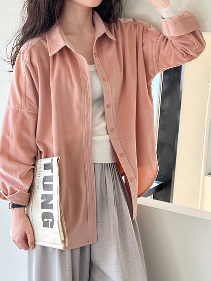 Lushi Japanese-Style Minimalist Thickened Brushed Corduroy Shirt for Women 2025 Autumn Inner Layering Base Shirt 3378