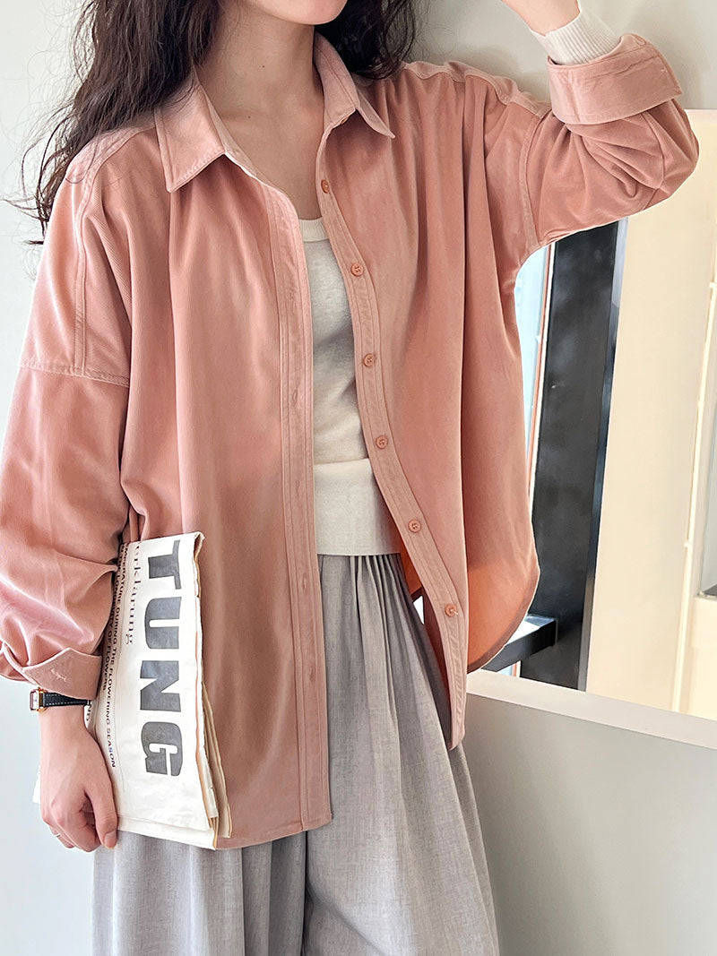 Lushi Japanese-Style Minimalist Thickened Brushed Corduroy Shirt for Women 2025 Autumn Inner Layering Base Shirt 3378