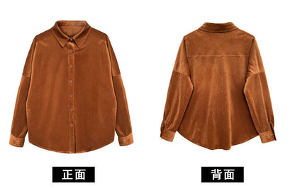 Lushi Japanese-Style Minimalist Thickened Brushed Corduroy Shirt for Women 2025 Autumn Inner Layering Base Shirt 3378