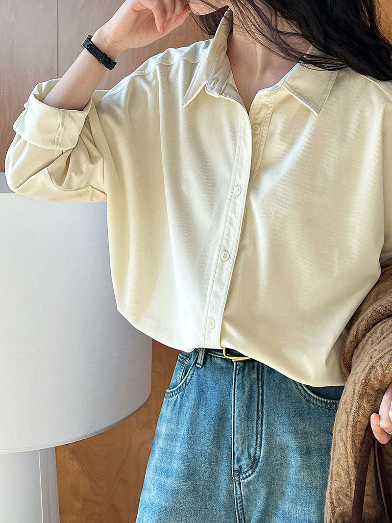 Lushi Japanese-Style Minimalist Thickened Brushed Corduroy Shirt for Women 2025 Autumn Inner Layering Base Shirt 3378