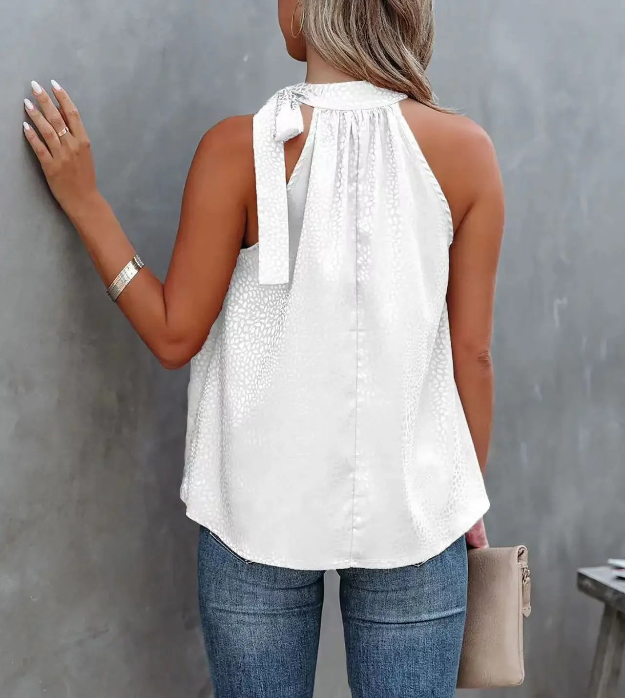 2026 Amazon Summer New Style Halter Neck Bow Leopard Print Satin Sleeveless Vest Top Wholesale