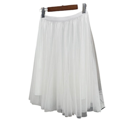 New Style Pleated Skirt, Slimming A-Line Skirt, Women's Spring and Summer Mesh High-Waisted Slim-Fit Elegant Versatile Skirt