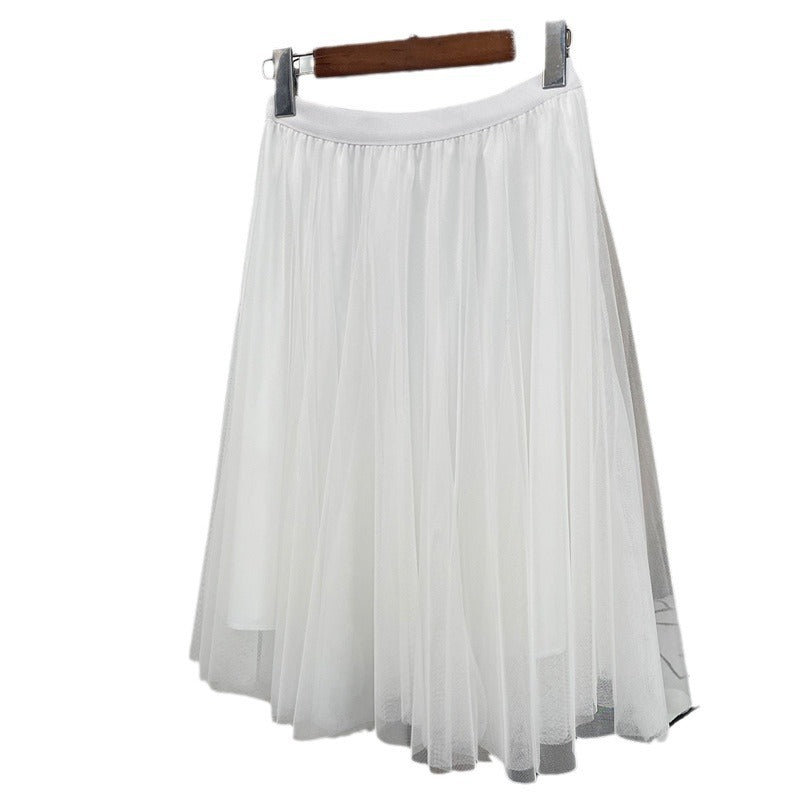 New Style Pleated Skirt, Slimming A-Line Skirt, Women's Spring and Summer Mesh High-Waisted Slim-Fit Elegant Versatile Skirt