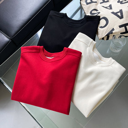 Luxi 2025 Autumn and Winter New Style Velvet Thickeneded Burgundy Sweatshirt for Women Korean Style Normcore Long-Sleeved Pullover Top 2628