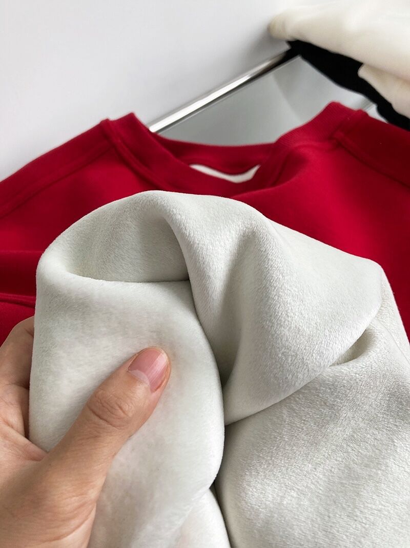 Luxi 2025 Autumn and Winter New Style Velvet Thickeneded Burgundy Sweatshirt for Women Korean Style Normcore Long-Sleeved Pullover Top 2628