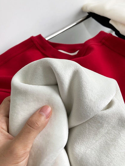 Luxi 2025 Autumn and Winter New Style Velvet Thickeneded Burgundy Sweatshirt for Women Korean Style Normcore Long-Sleeved Pullover Top 2628