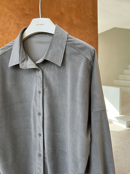 Lushi Japanese-Style Minimalist Thickened Brushed Corduroy Shirt for Women 2025 Autumn Inner Layering Base Shirt 3378
