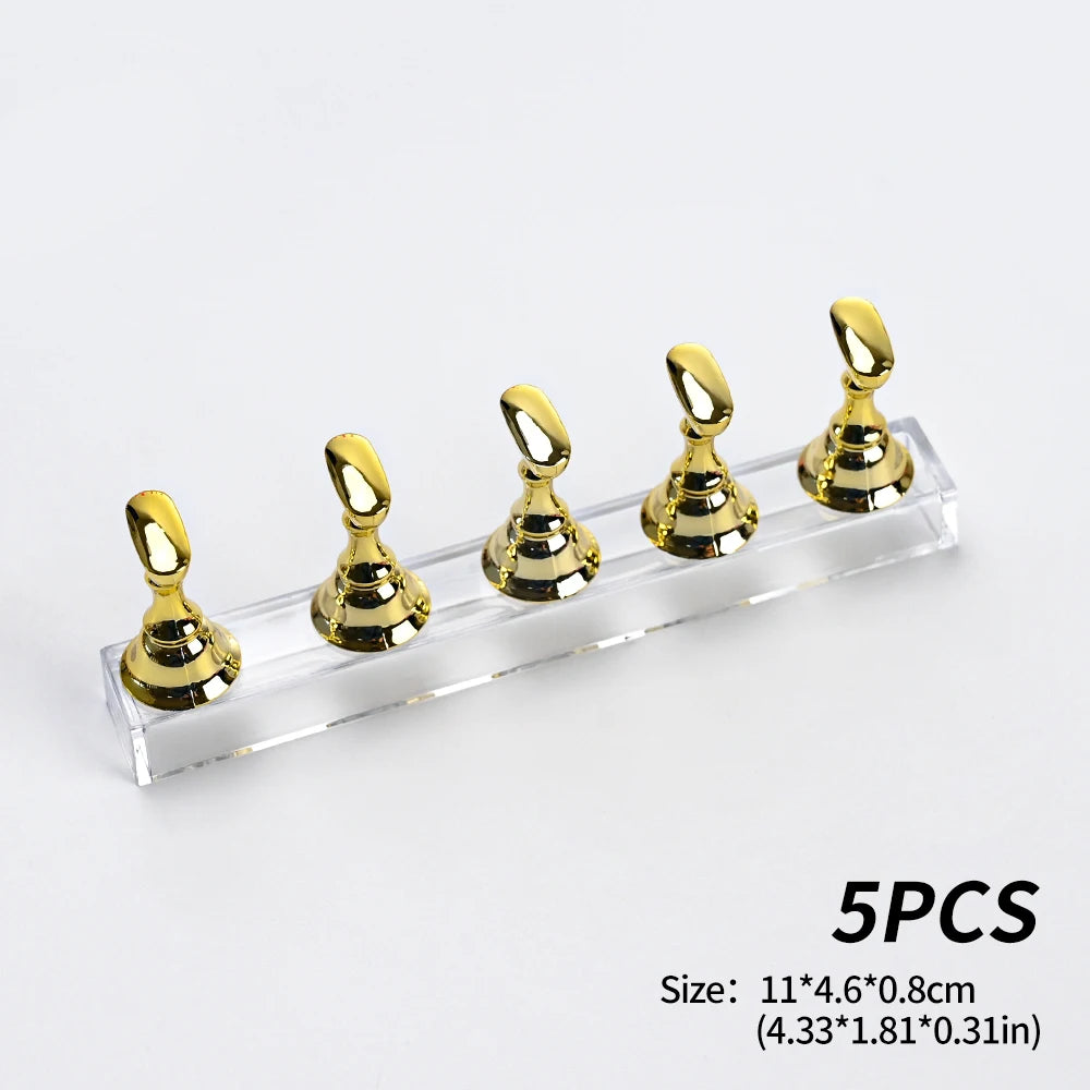 5pcs/set Metallic Pink Magnetic Nail Stand for Nail Practice Painting Display Press-on False Nail Display Holder Practice Tools