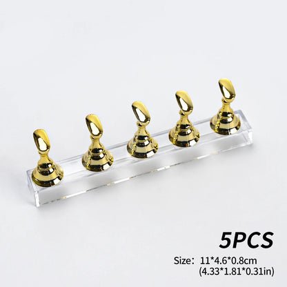 5pcs/set Metallic Pink Magnetic Nail Stand for Nail Practice Painting Display Press-on False Nail Display Holder Practice Tools