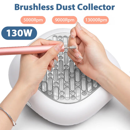 130W Powerful Brushless Nail Dust Collector Super Suction Nail Dust Extractor Nail Art Manicure Fan Vacuum Cleaner With 2 Filter