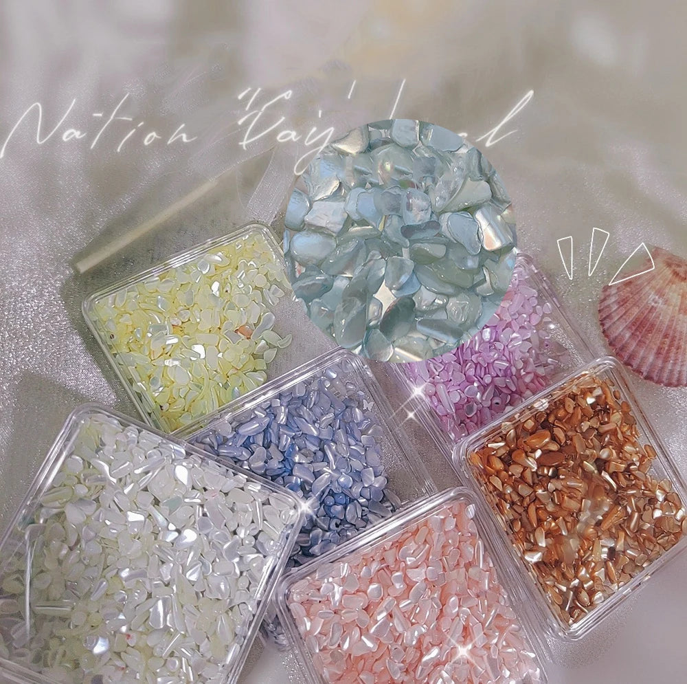 Natural Abalone Sea Shell Stone Nail Art Decoration Aurora 3D Irregular Slice Fragments Flakes For Nail Tip Beauty Nails Charms