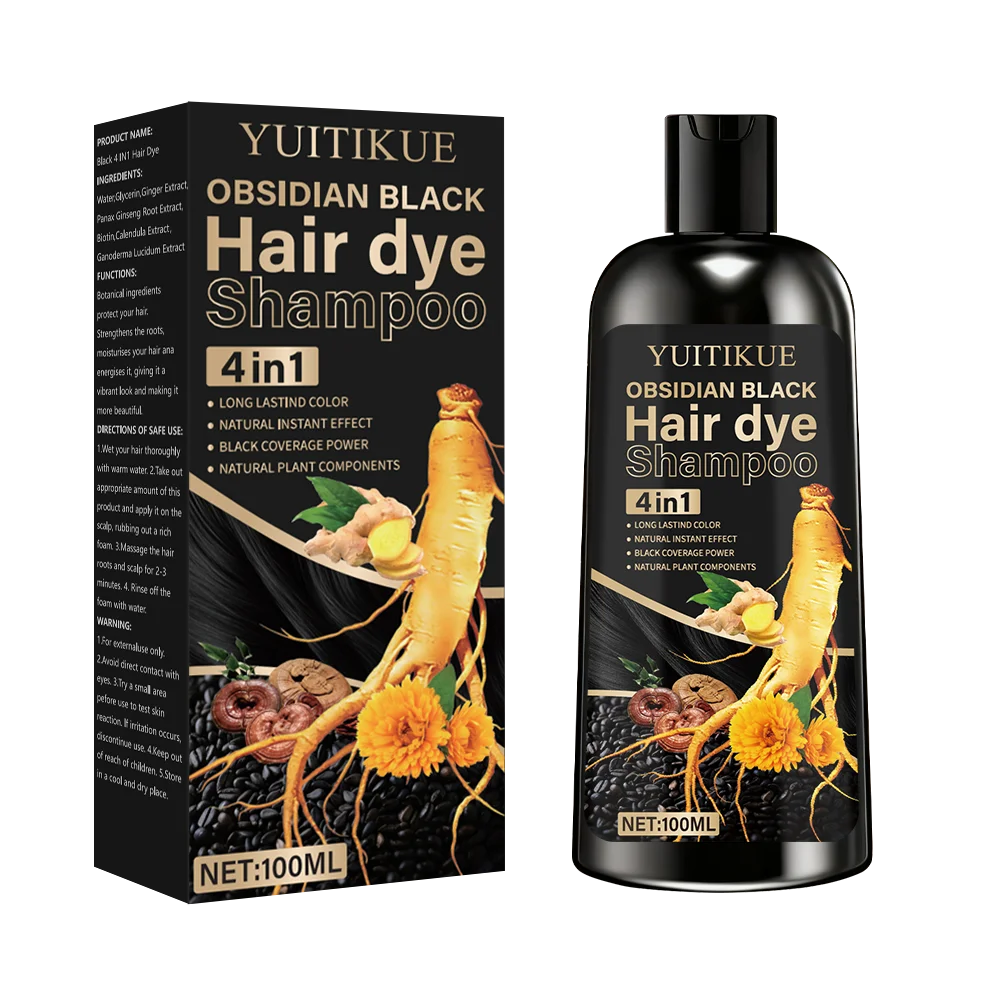 100ml hair dye shampoo, made with natural plant pigments, scalp-friendly, quickly covers gray hair to provide black color