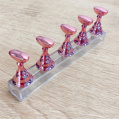 5pcs/set Metallic Pink Magnetic Nail Stand for Nail Practice Painting Display Press-on False Nail Display Holder Practice Tools