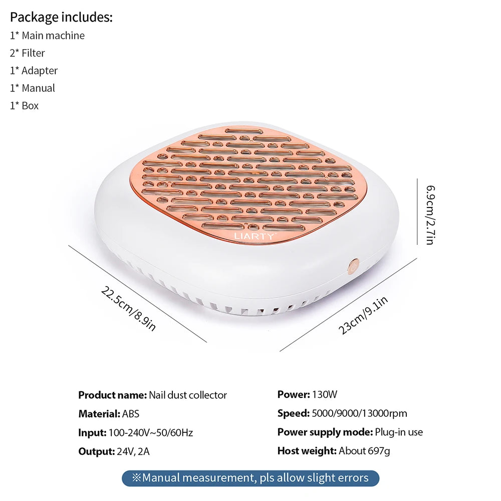 130W Powerful Brushless Nail Dust Collector Super Suction Nail Dust Extractor Nail Art Manicure Fan Vacuum Cleaner With 2 Filter